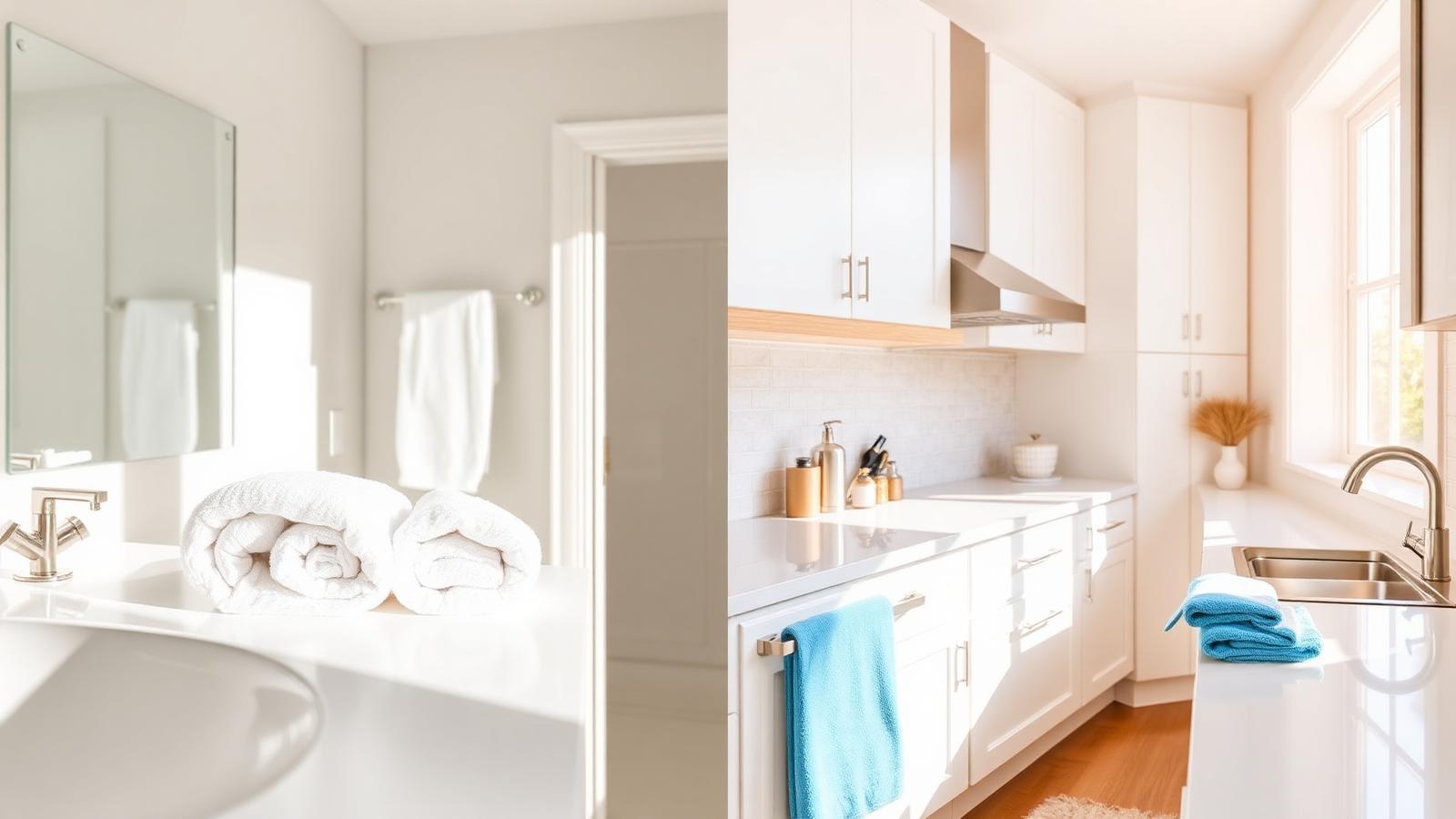 Freshly cleaned kitchen and bathroom surfaces